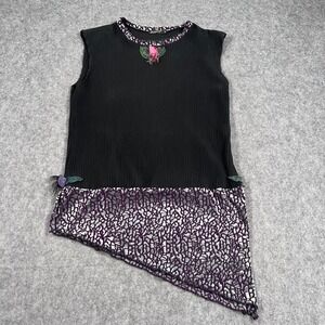 Lee Andersen Black Ribbed Purple Silver Velvet Asymmetrical Top Women's Medium‎